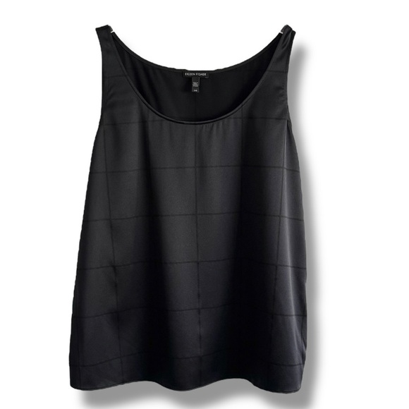 Eileen Fisher Windowpane Pattern Stretch Silk Tank Black SZ L - Picture 5 of 5